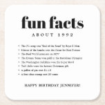Dessous-de-verre Carré En Papier Moderne Minimal Fun Facts Anniversaire Année<br><div class="desc">Le Dessous de verre de papier d'anniversaire minimal moderne offre une combinaison audacieuse de polices. Écrivez tous les faits amusants de l'année de votre naissance,  pour célébrer votre anniversaire en style.</div>
