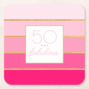Dessous-de-verre Carré En Papier Moderne rose vif et or 50 ans et magnifique annive