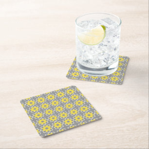 Dessous-de-verre Carré En Papier Moderne tendance Gris et Fleurs Jaunes