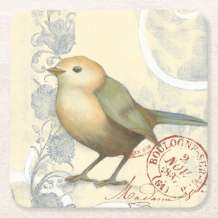 Dessous-de-verre Carré En Papier Moineau jaune et vert sur l'arrière - plan vintage