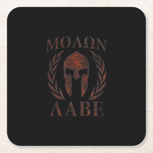 Dessous-de-verre Carré En Papier Molon Labe Spartan Warrior Mask Laurels Fer (Devant)
