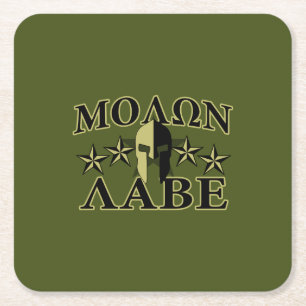 Dessous-de-verre Carré En Papier Molon Labe Spartiate 5 étoiles Olive Green