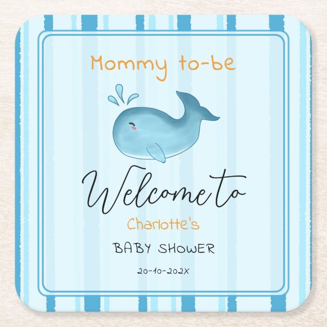 Dessous-de-verre Carré En Papier Mommy To Be Cute Whale Baby Shower (Devant)