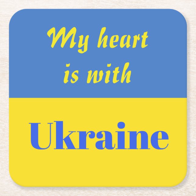Dessous-de-verre Carré En Papier Mon coeur est avec l'Ukraine (Devant)