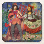 Dessous-de-verre Carré En Papier Mona Lisa Romantic Funny Art coloré<br><div class="desc">Cette merveilleuse invitation prend des éléments de la Mona Lisa et de Van Gogh's Starry nuit pour faire un thème mariage exceptionnellement unique et fantasque stationnaire pour une invitation, merci, numéro de table, et plus encore! Mona Lisa - Cette image présente la Mona Lisa avec son homme, dansant dans la...</div>