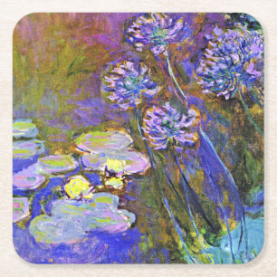 Dessous-de-verre Carré En Papier Monet - Lys d'eau et Agapanthus