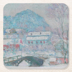 Dessous-de-verre Carré En Papier Monet - Norvège, village de Sandviken sous la neig