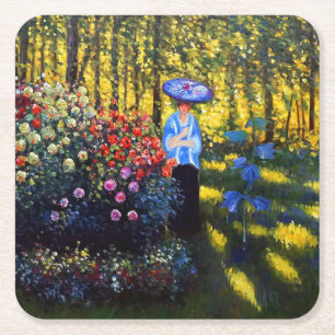 Dessous-de-verre Carré En Papier Monet Woman avec un parasol dans le jardin