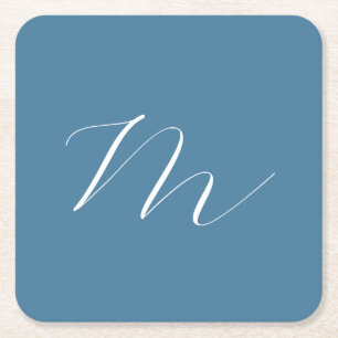 Dessous-de-verre Carré En Papier Monogram Solide Blue Pastel Minimaliste Profession