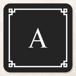 Dessous-de-verre Carré En Papier Monogramme à clé grecque noir et blanc