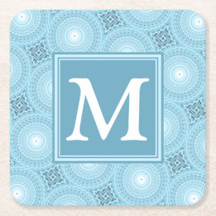 Dessous-de-verre Carré En Papier Monogramme ange bleu cercles motif