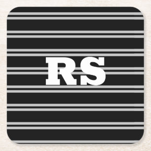 Dessous-de-verre Carré En Papier Monogramme blanc gras, lignes gris clair sur fond