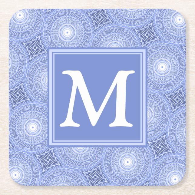 Dessous-de-verre Carré En Papier Monogramme bleu cercles motif (Devant)