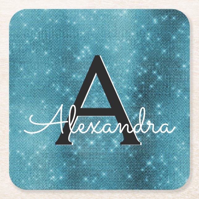 Dessous-de-verre Carré En Papier Monogramme bleu turquoise (Devant)