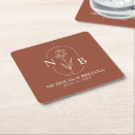Dessous-de-verre Carré En Papier Monogramme Boho Terracotta Burnt Orange Mariage<br><div class="desc">Monogramme Boho Floral Terracotta Burnt Orange Carré Dessous de verre en papier Mariage. (Vecteur utilisé par pikisuperstar - Freepik)</div>
