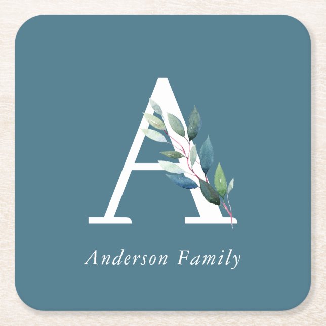 Dessous-de-verre Carré En Papier Monogramme botanique délicat (Devant)