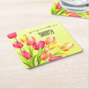Dessous-de-verre Carré En Papier Monogramme Bouquet Tulipes Aquarelles