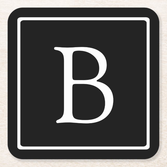 Dessous-de-verre Carré En Papier Monogramme classique simple | Texte noir et blanc (Devant)