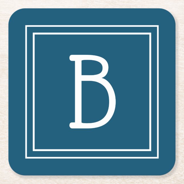 Dessous-de-verre Carré En Papier Monogramme côtier bleu océan et blanc initial (Devant)