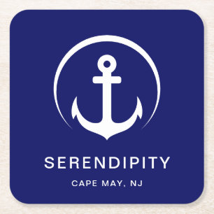 Dessous-de-verre Carré En Papier Monogramme de bateau moderne Marine bleu