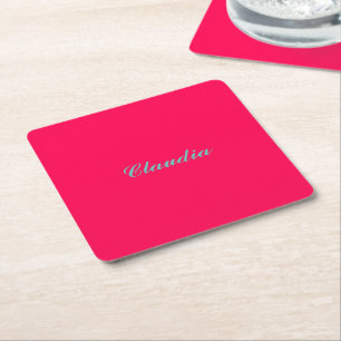 Dessous-de-verre Carré En Papier Monogramme de bloc de couleur sur fond rose fuchsi