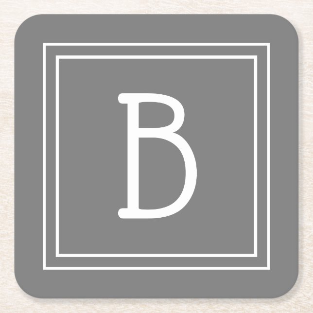 Dessous-de-verre Carré En Papier Monogramme de ferme moderne gris et blanc Initial (Devant)