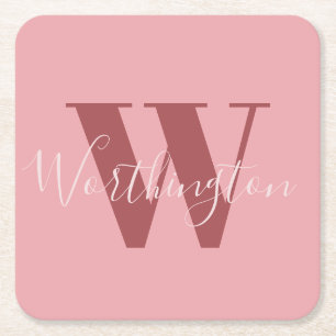 Dessous-de-verre Carré En Papier Monogramme de fille et nom rose roux