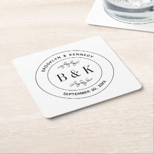 Dessous-de-verre Carré En Papier Monogramme de mariage couple nom floral botanique