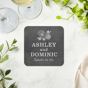 Dessous-de-verre Carré En Papier Monogramme de mariage sur tableau noir vintage