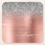 Dessous-de-verre Carré En Papier Monogramme de Parties scintillant d'argent en méta<br><div class="desc">Rose Gold - Blush Pink and Silver Faux Foil Metallic Sparkle Parties scintillant brossé Métal Monogramme Nom Dessous de verre papier. Cela fait le cadeau parfait de remise de diplômes,  anniversaire,  mariage,  douche nuptiale,  anniversaire,  baby shower ou bachelorette pour quelqu'un qui aime le luxe glam et les styles chic.</div>