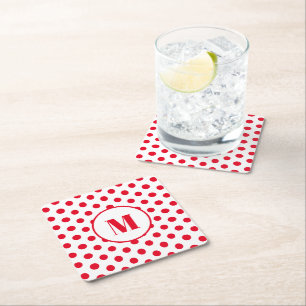 Dessous-de-verre Carré En Papier Monogramme de point de polka - points rouges initi