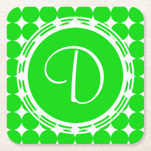 Dessous-de-verre Carré En Papier Monogramme de point de polka vert