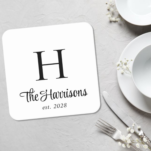 Dessous-de-verre Carré En Papier Monogramme de script moderne (Créateur téléchargé)