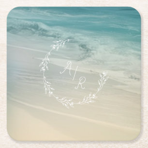 Dessous-de-verre Carré En Papier Monogramme d'événement de plage
