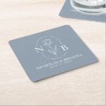 Dessous-de-verre Carré En Papier Monogramme Dusty Bleu Minimaliste Élégant Mariage<br><div class="desc">Monogramme Dusty Blue Minimaliste Élégant Dessous de verre de papier Carré de mariage. (vecteur monogramme conçu par pikisuperstar - Freepik)</div>