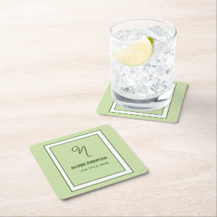 Dessous-de-verre Carré En Papier Monogramme élégant de bordure vert foncé
