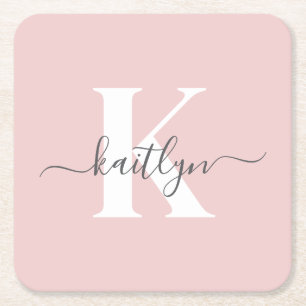 Dessous-de-verre Carré En Papier Monogramme élégant rose poudré gris