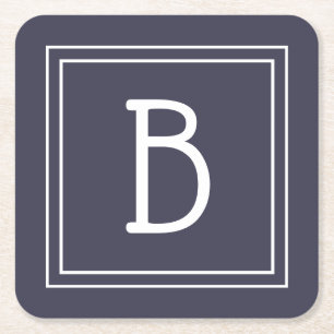 Dessous-de-verre Carré En Papier Monogramme élégante bleu minuit et blanc initiale