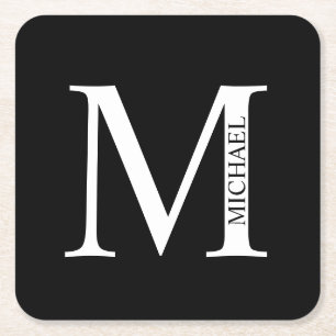 Dessous-de-verre Carré En Papier Monogramme et nom personnalisés
