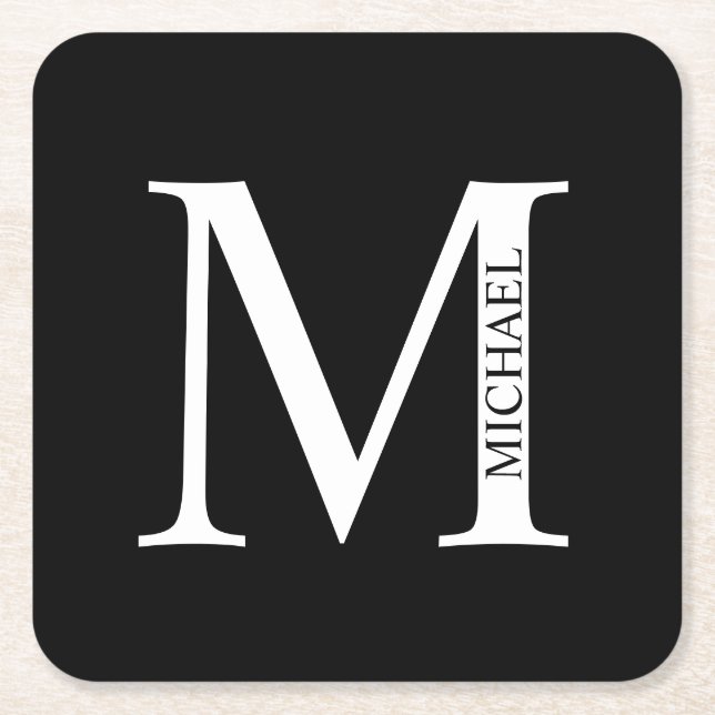Dessous-de-verre Carré En Papier Monogramme et nom personnalisés (Devant)