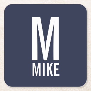 Dessous-de-verre Carré En Papier Monogramme et nom personnalisés modernes