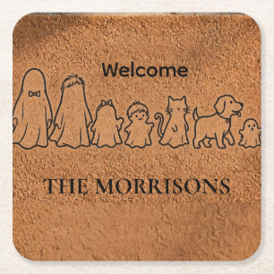 Dessous-de-verre Carré En Papier Monogramme fantôme personnalisé pour la famille Ha