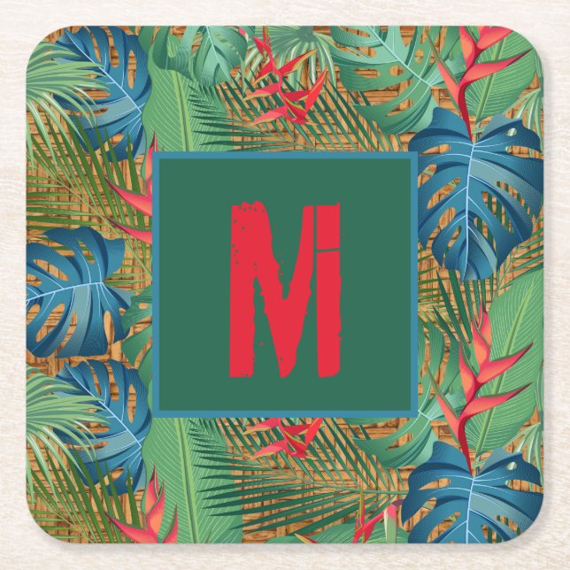 Dessous-de-verre Carré En Papier Monogramme Flore tropicale sur l'impression en osi (Devant)