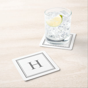 Dessous-de-verre Carré En Papier Monogramme Gris Classique Simple sur Fond Blanc