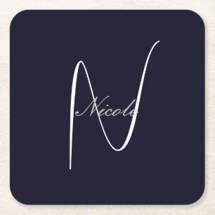 Dessous-de-verre Carré En Papier Monogramme initial manuscrit Nom propre