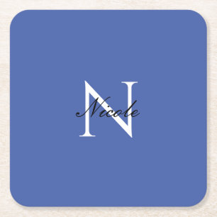 Dessous-de-verre Carré En Papier Monogramme initial manuscrit propre nom bleu