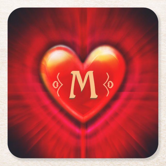 Dessous-de-verre Carré En Papier Monogramme initial sur mesure du coeur rouge Desso (Devant)
