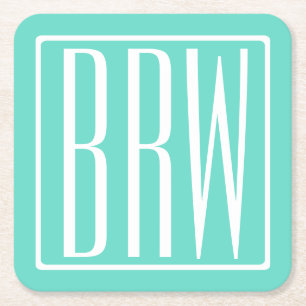 Dessous-de-verre Carré En Papier Monogramme Initiales 3 Modernes Gras   Blanc Sur A