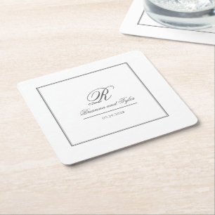 Dessous-de-verre Carré En Papier Monogramme Mariage classique simple
