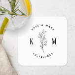 Dessous-de-verre Carré En Papier Monogramme Mariage de Bohême moderne<br><div class="desc">Dessous de verre monogramme mariage sur mesure avec logo d'arche bohème moderne avec dessin à la main style feuillage.</div>
